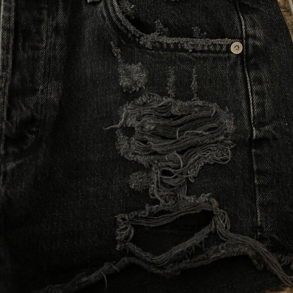 Agolde 90s High Rise Distressed Black Denim Shorts 27 Patch Raw Hem Y2K Grunge - Picture 6 of 12